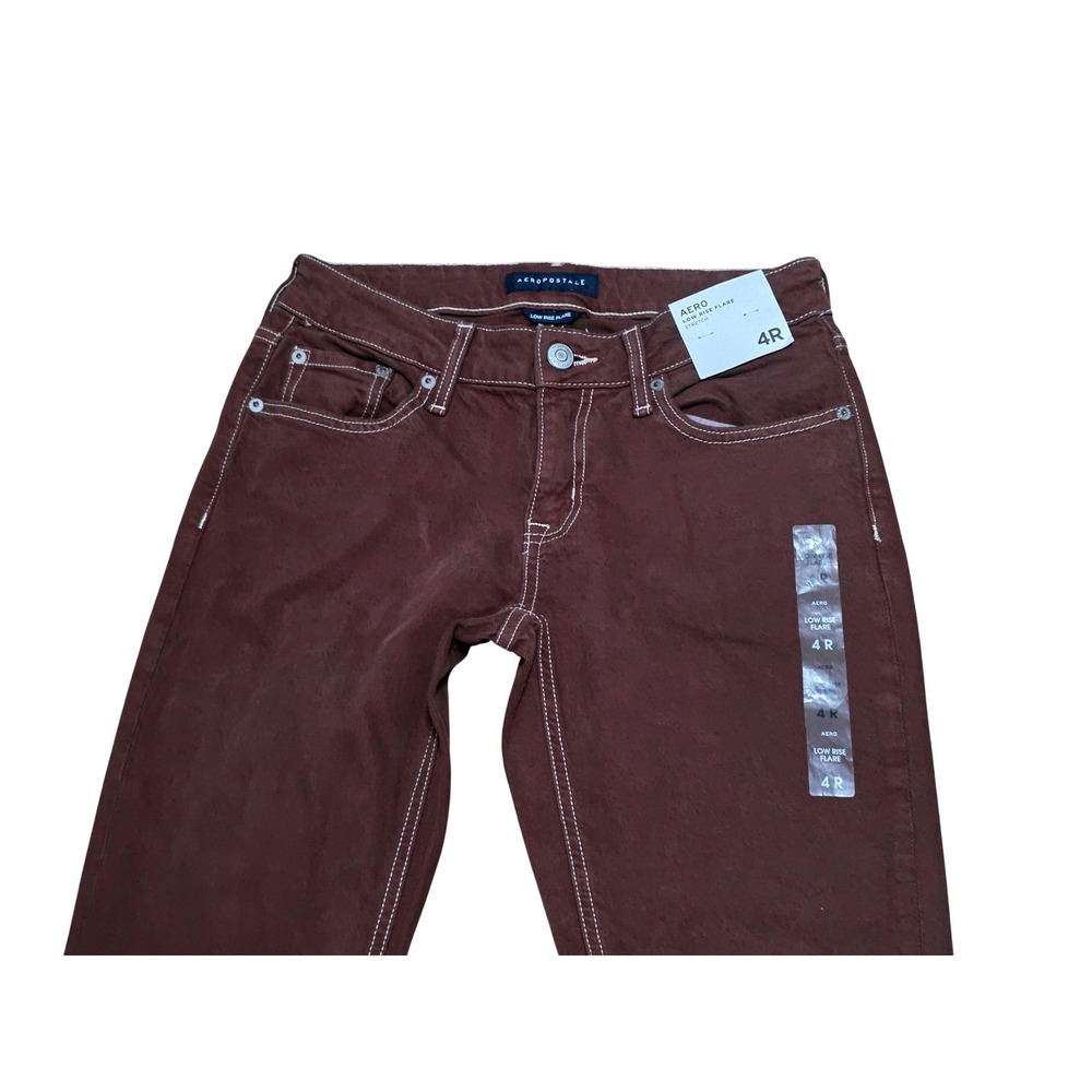 Aeropostale Womens Low Rise Flare Jeans Burgundy Brown Contrast Stitch 4R NEW - Picture 3 of 14